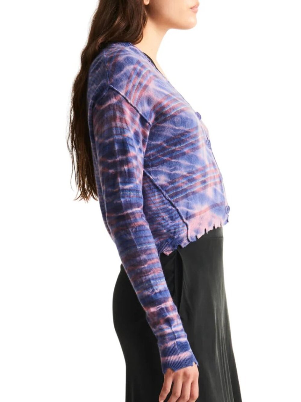 Raquel Purple Tie Dye Cropped Cardigan Sweater | Size S | 100% Cashmere